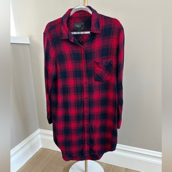 Rails Bianca Plaid Lightweight Fall Navy & Burgundy Button Down Shirt Dress - Picture 4 of 7